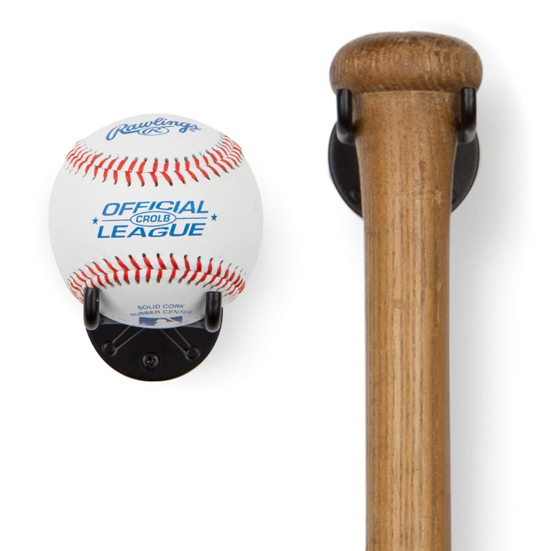 Wallniture Sporta Baseball Holder, Baseball Bat Wall Mount Display Stand for Man Cave Decor, Sports Memorabilia Ball Storage Rack Set of 2 Black - Image 1
